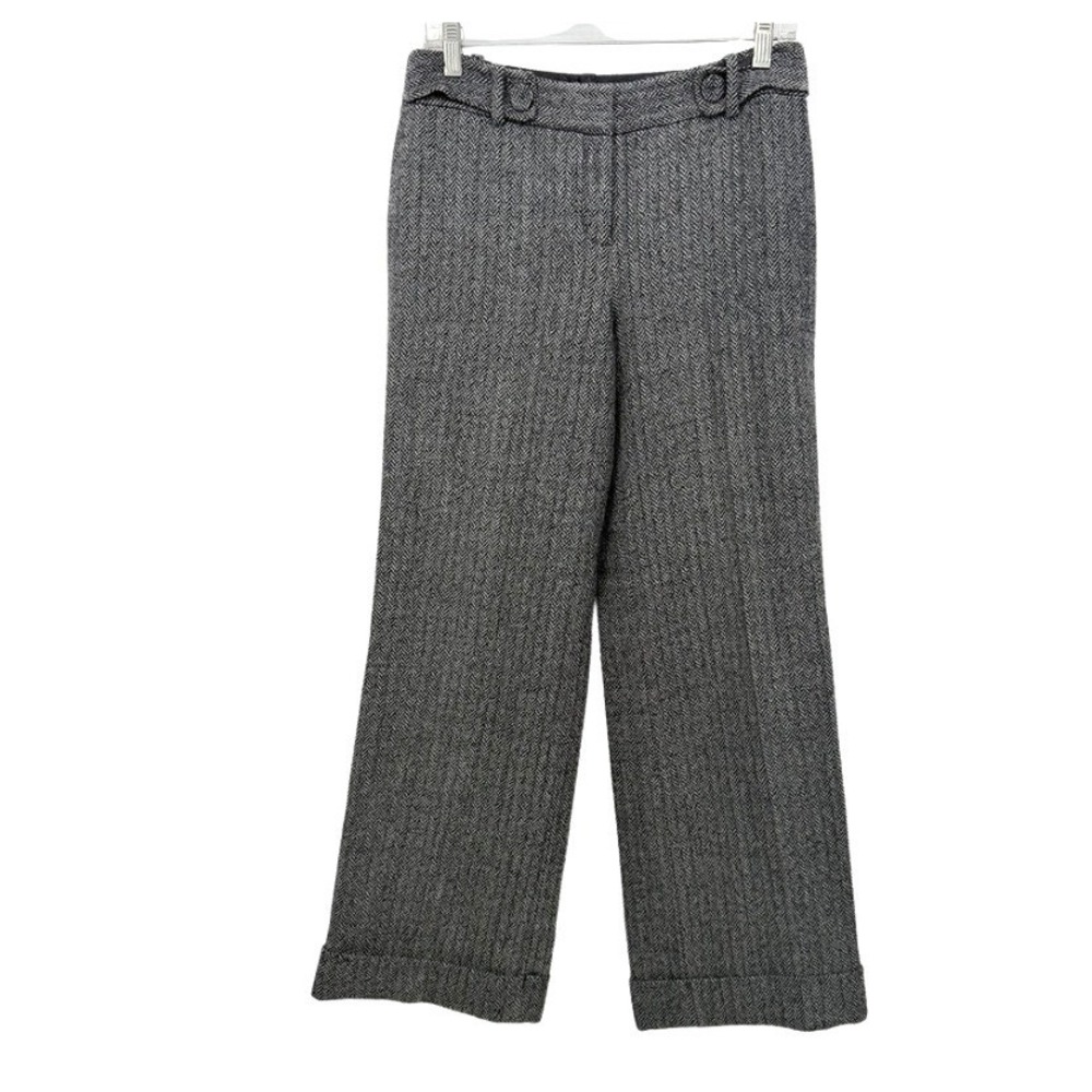 Ann Taylor Petites Herringbone Wool Blend Wide Leg Trousers Workwear Gray 4P